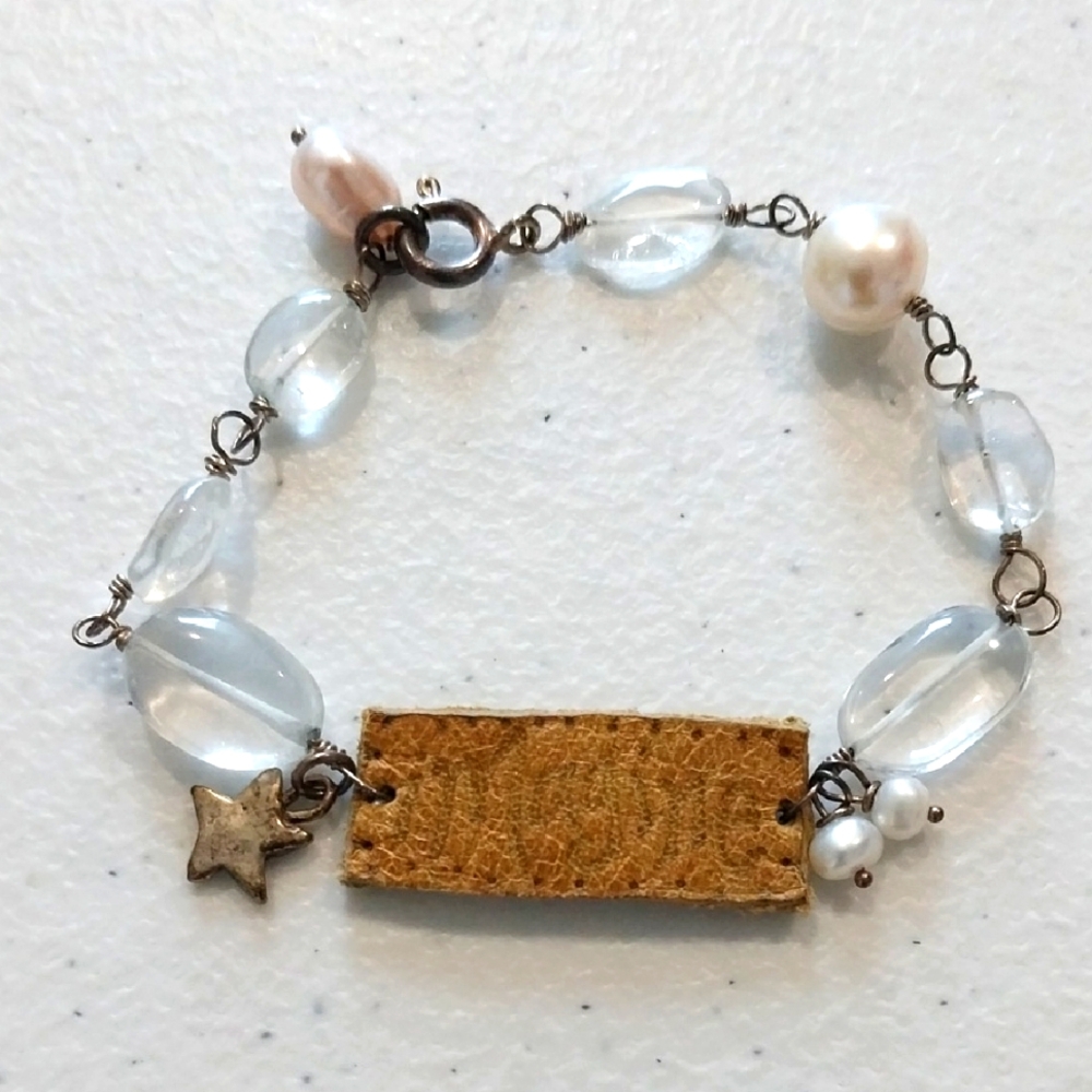 Antiqued Silver Pearl and Crystal Bracelet